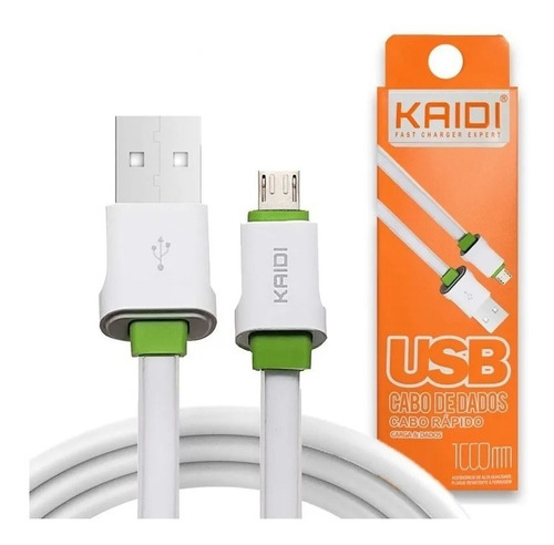 Cabo Carregador Micro Usb V8 Kaidi Kd-305 Turbo Reforçado 1m Cor Branco