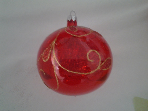 Esfera De Navidad 100 Mm Roja Trasparente Decorado Oro