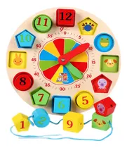 Comprar Juego Didáctico Reloj Cuentas Enhebrado Pasadores Madera -60