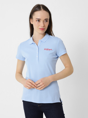 Polo Slim Fit Con Logo Mujer Tommy Hilfiger Celeste