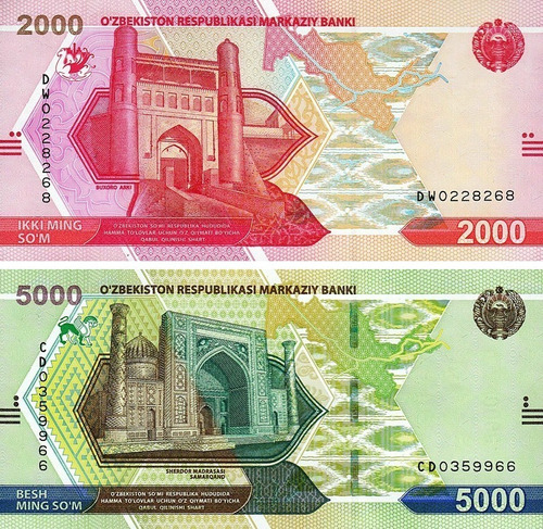 Grr-2 Billetes De Uzbequistán 2000 Som Y 5000 Som 2021