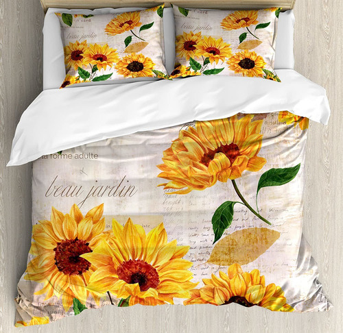 Girasol Duvet Cover Set Flores Románticas Sobre Las Vi...