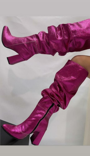 Botas Bucaneras Con Glitter Importadas París Fucsia Envios