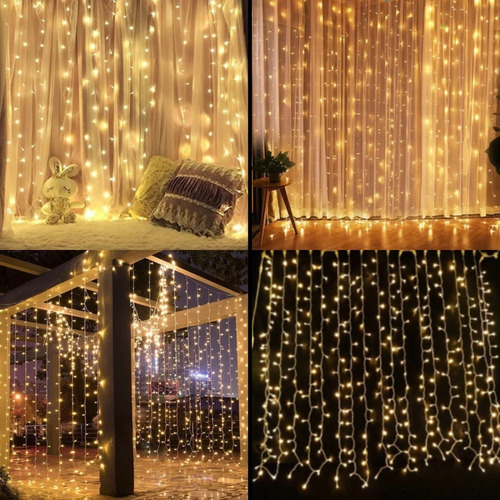 Imagen 2 de 10 de Cortina Cascada 240 Luces Led 2x2m Con Enchufe 220v