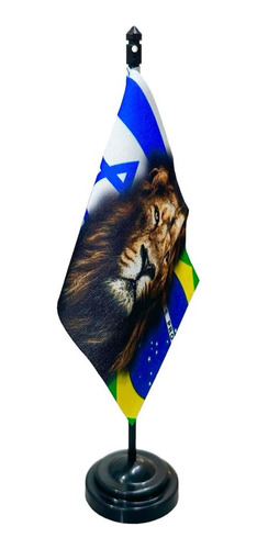 Bandeira Pedestal Israel, Brasil E Leão Da Tribo De Judá