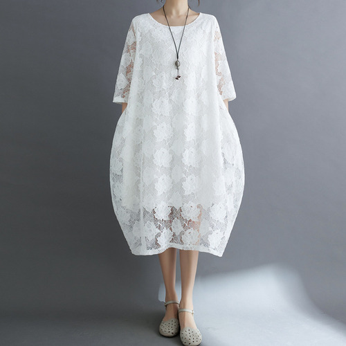 Vestido Largo De Encaje Para Mujer De Talla Grande, Estilo É