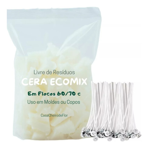 Parafina De Soja Ecomix Vegetal + 10 Pavio De Algodão 10cm