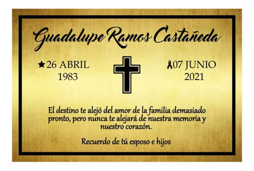 Placa Funeraria Metalica  Para Cripta O Urna 9x3cm 