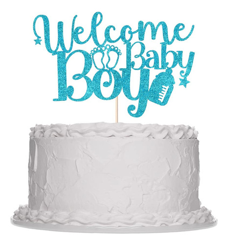 Decoracion De Pastel De Bienvenida Para Bebe, Purpurina Azul