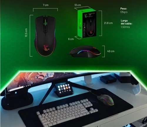 Imagen 2 de 6 de Mouse De Juego Aiwa Constrictor Rgb 7 Botones 3200 Dpi