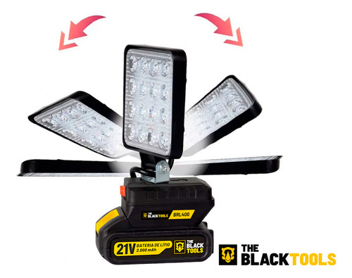 Lanterna Refletor Lampada Luz Led 12w Com Bateria 21v Portátil Recarregável 127/220v Bivolt Brl400x The Black Tools