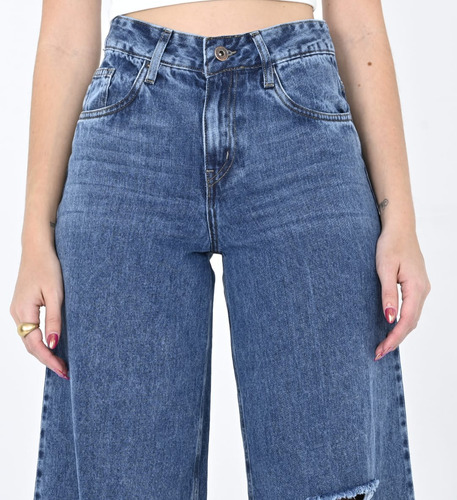Jean Wide Leg Rígido Roturas Premium Dama Diva