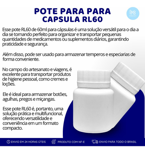 Potes 60ml Para Remédios Com Tampa Lacre - 25 Unidades