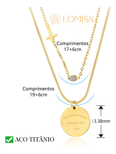 Colar Folheado A Ouro 18k Duplo Pingente Cruz