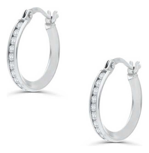 Arracadas Oro Blanco 14k Con Zirconias (16mm)