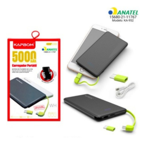Carregador Portatil Celular iPhone Samsung Bateria 5000mha Cor Preto