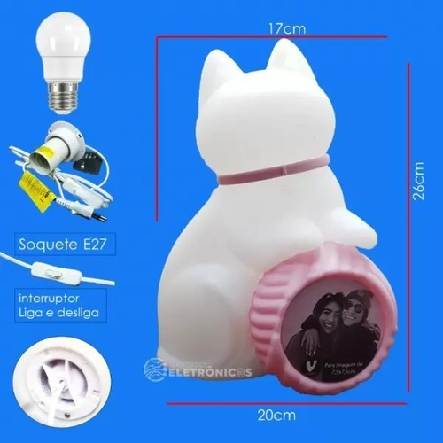 Luminaria Abajur Gatinha Novelo De La Com Porta Retrato