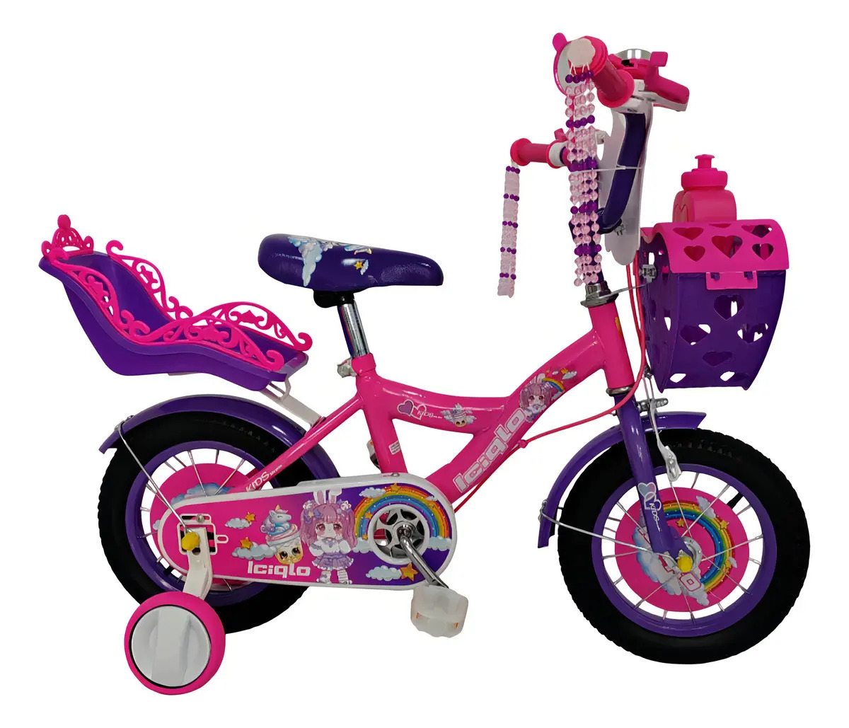 Bicicleta Infantil Niñas R-16 Portamuñecas Ruedas Auxiliares Color Fucsia Tamaño Del Cuadro 16