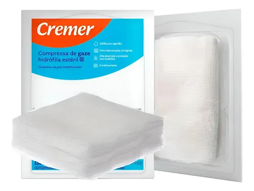 Compressa de Gaze Estéril Cremer 7,5cm x 7,5cm Pacote 5 Unidades