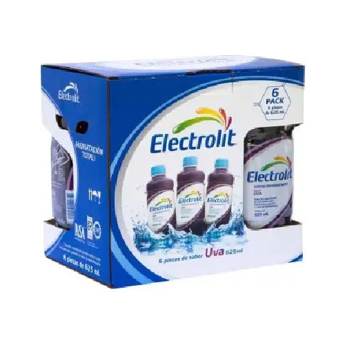 Electrolit Suero Rehidratante Sabor Uva 6 Pzas. 625 Ml C/u