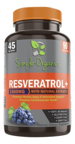 Resveratrol 1600 Mg Organico Potentes Antioxidantes 90 Cap