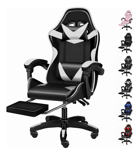 Silla Gamer De Escritorio Oficina Con Reposapies Muy Comoda Color Blanco Material del tapizado Cuero sintético