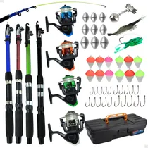 Comprar Pescamping Kit Pesca Completo 4 Varas Telescópicas Fibra De Vidro E 4 Molinetes Leve Com Linha - Maleta Com Acessórios Bóias Chumbadas Anzóis E Mais Tralha Quite De Pescaria