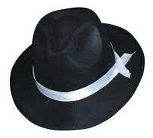 Sombrero Black Gangster Fedora Con Banda Blanca