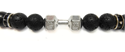 Pulsera De Hombre Lava + Cuentas+ Dije Mancuerna Color Plata