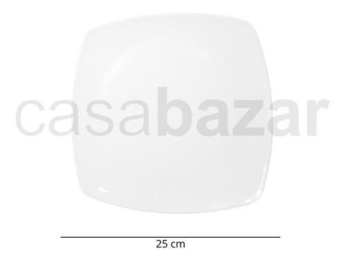 Plato Playo Melamina Blanco Cuadrado 25 Cm Resistente X12 Un