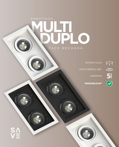Kit 5 Par20 Duplo Spot Preto Luminária Led Recuado Save