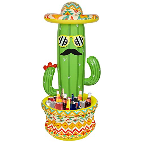 Hielera Inflable De Cactus Con Sombrero Mexicano De Fiesta