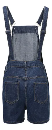 Overol De Mezclila Mujer Short Moda Simple Multibolsillos