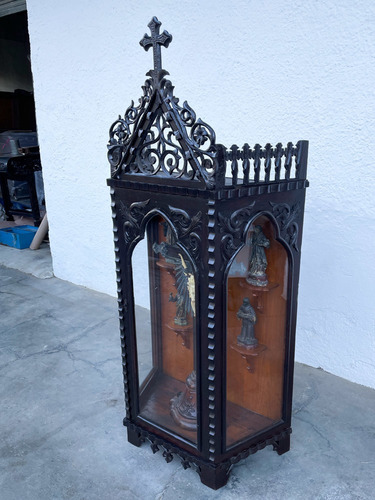 Imagem 3 de 12 de Antigo Oratorio Gotico Madeira Entalhada 150cm