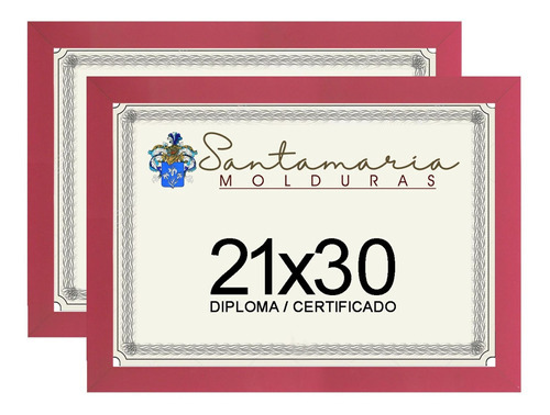 Kit 2 Molduras Porta Diploma Certificado A4 21x30 Rosa Cor Rosa-chiclete Liso