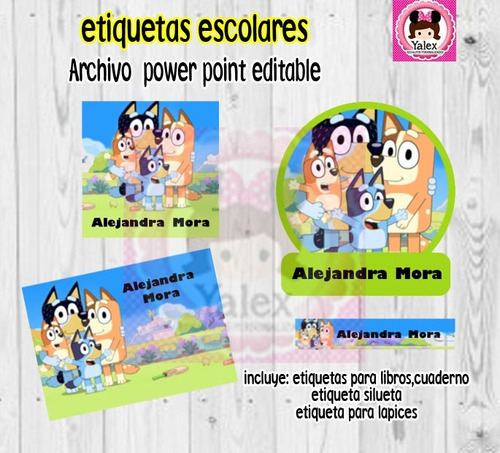 Etiquetas Escolares Bluey Perro Editable Imprimible