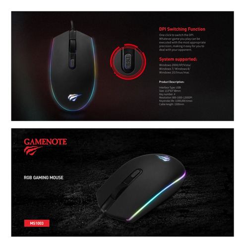 Mouse Con Cable Havitms1003 Gamer Con Luces Rgb Y Config Dpi Color Negro Negro