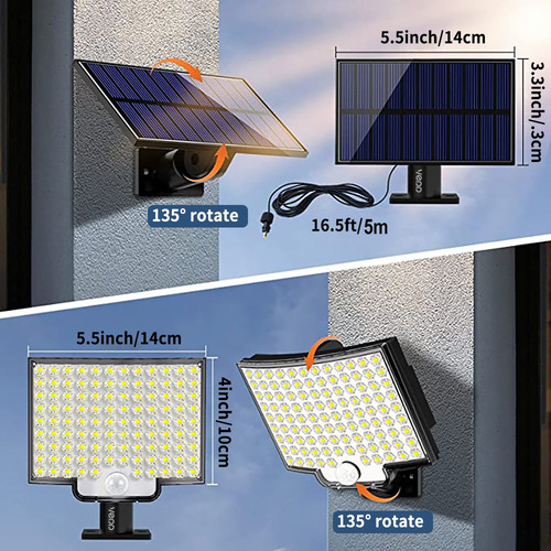Vedd® Lámpara Solar Exterior Jardín Pared Sensor Luz 106 Led Estructura Negro