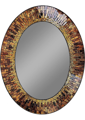 Espejo Decorativo Hecho Mano Mosaico Ovalado Ámbar Bis...