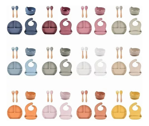 Conjunto De 5 Utensílios De Mesa De Silicone Para Bebês