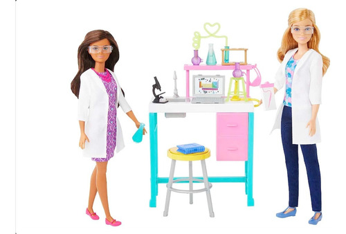 Barbie Set De 2 Muñecas Labroratorio Cientifico Caja Dañada