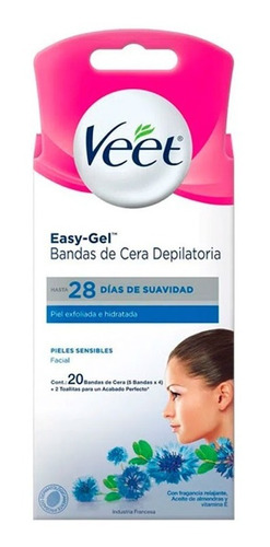 Imagen 5 de 6 de Bandas Depilatorias Veet Facial Piel Sensible X 20 Unidades
