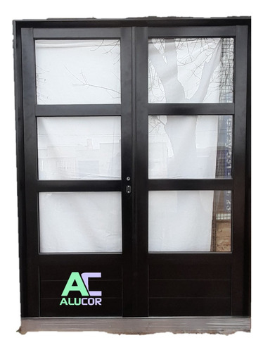 Puerta Doble Aluminio Negro 150x200 3/4 Vidrio