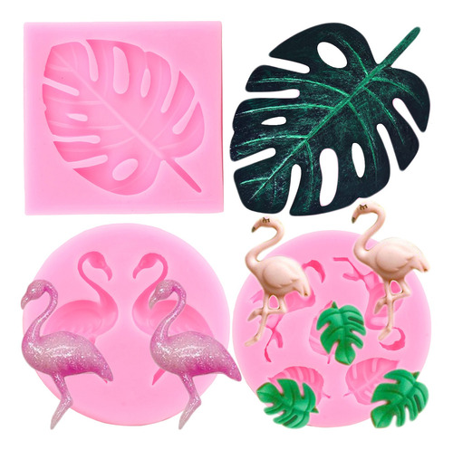 3pc Molde De Silicona Hoja Tropical Flamenco Fondant Resina