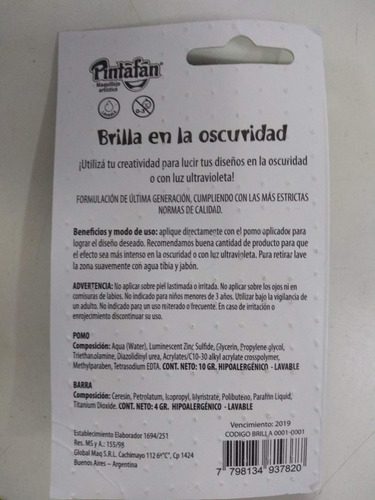 Imagen 2 de 4 de Maquillaje Artistico Brilla Oscuridad Pintafan Halloween