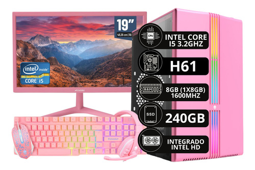 Pc Computador Completo Rosa, I5 3.2ghz Ram 8gb Ssd 240gb