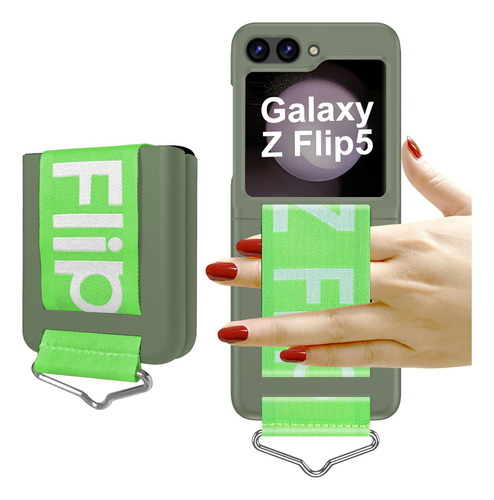 Funda Rigida Para Samsung Galaxy Z Flip 5 Con Correa - Verde
