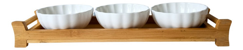 Copetinero Ceramica Base Bambu Set X3 Dips Bowl Blanco Blanco