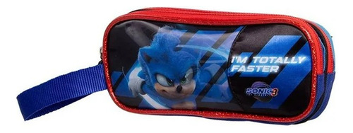 Lapicera Escolar Infantil Ruz Sonic Doble Compartimento Azul Sonic