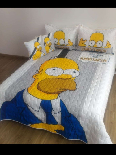 Cubrelecho Homero Simpson Cama Sencilla Semi Doble Edredón  